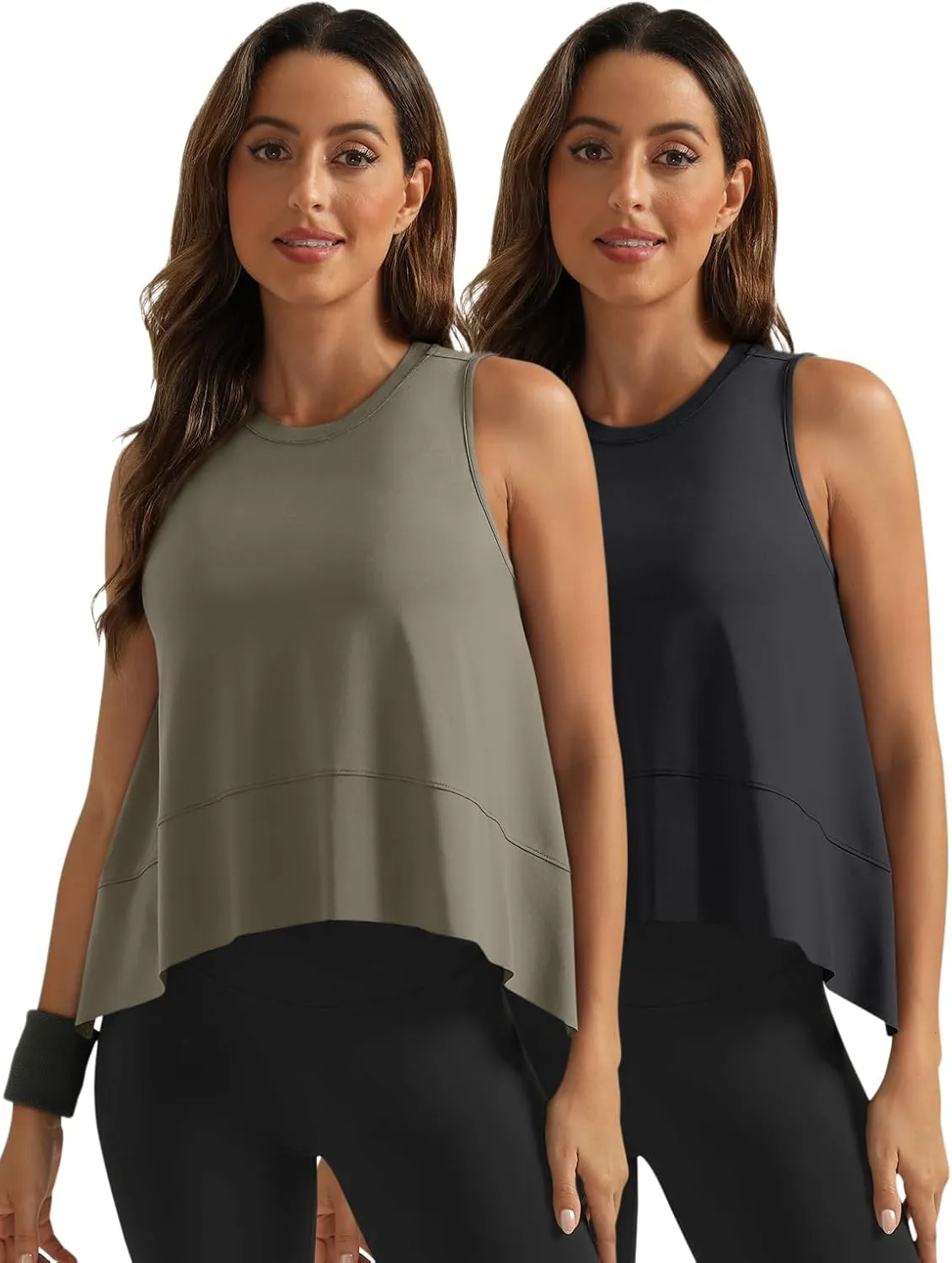 SUNBS 3 Pack Womens Tank Tops Crop Workout Top Sleeveless Athletic Crewneck T Shirts Loose Fit Summer Yoga Gym Outfits