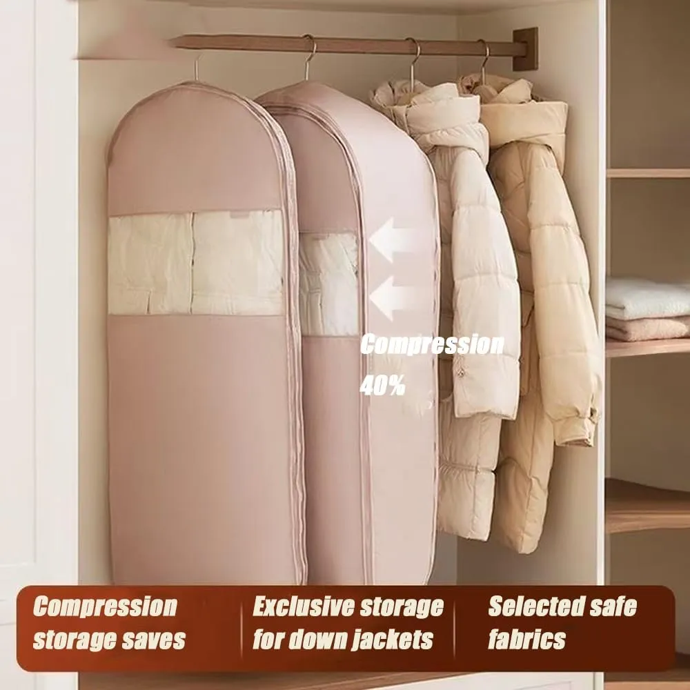 Taprinferior Hanging Bag, Garment Bags for Hanging Clothes, Space Saving Hanging Garment Bag with Self Compression Zipper (Beige, M L XL)