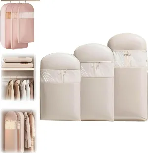 Taprinferior Hanging Bag, Garment Bags for Hanging Clothes, Space Saving Hanging Garment Bag with Self Compression Zipper (Beige, M L XL)