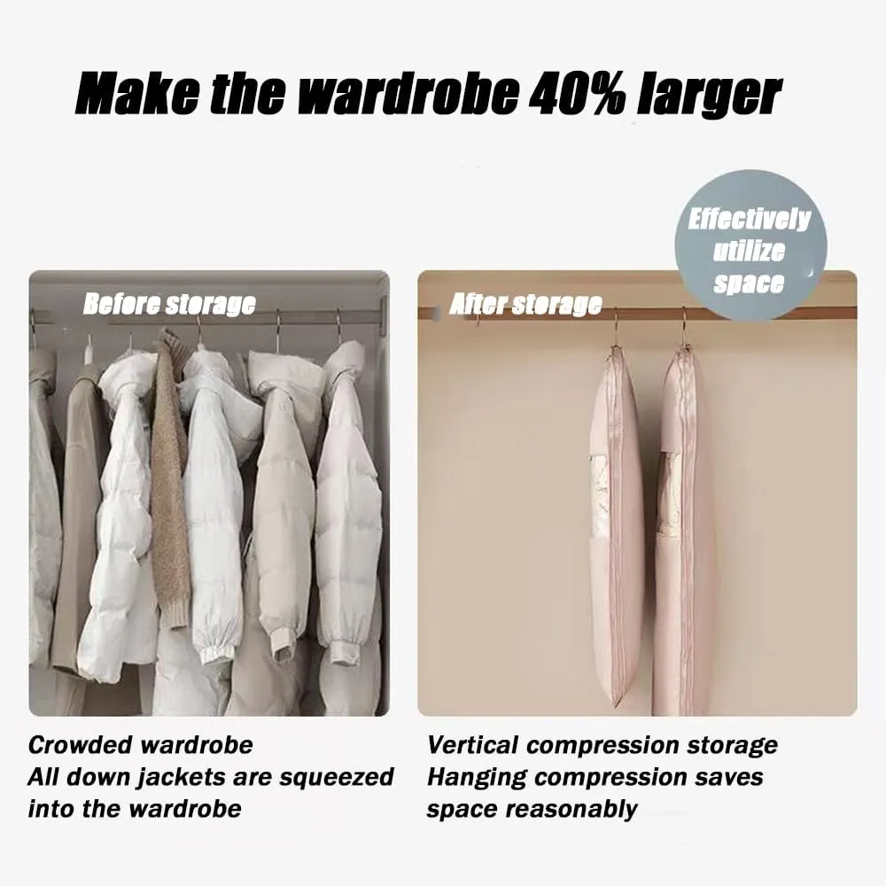 Taprinferior Hanging Bag, Garment Bags for Hanging Clothes, Space Saving Hanging Garment Bag with Self Compression Zipper (Beige, M L XL)