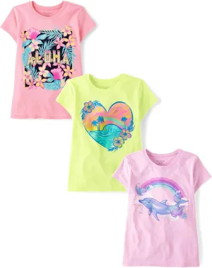 The Children's Place Girls' Assorted Everyday Short Sleeve Graphic T-Shirts, Multipack