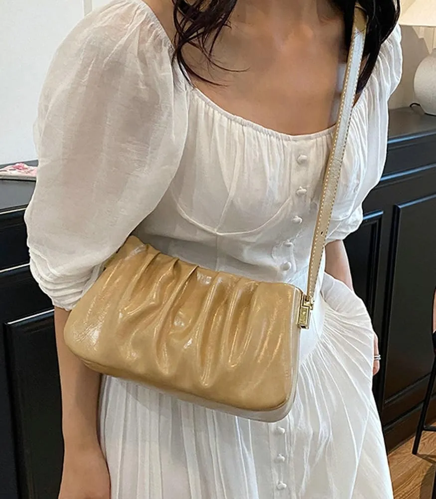 Vegan Leather Crossbody Purses for Women Small Chic Pleated Cloud Shoulder Tote Bag Satchel Handbags 2025