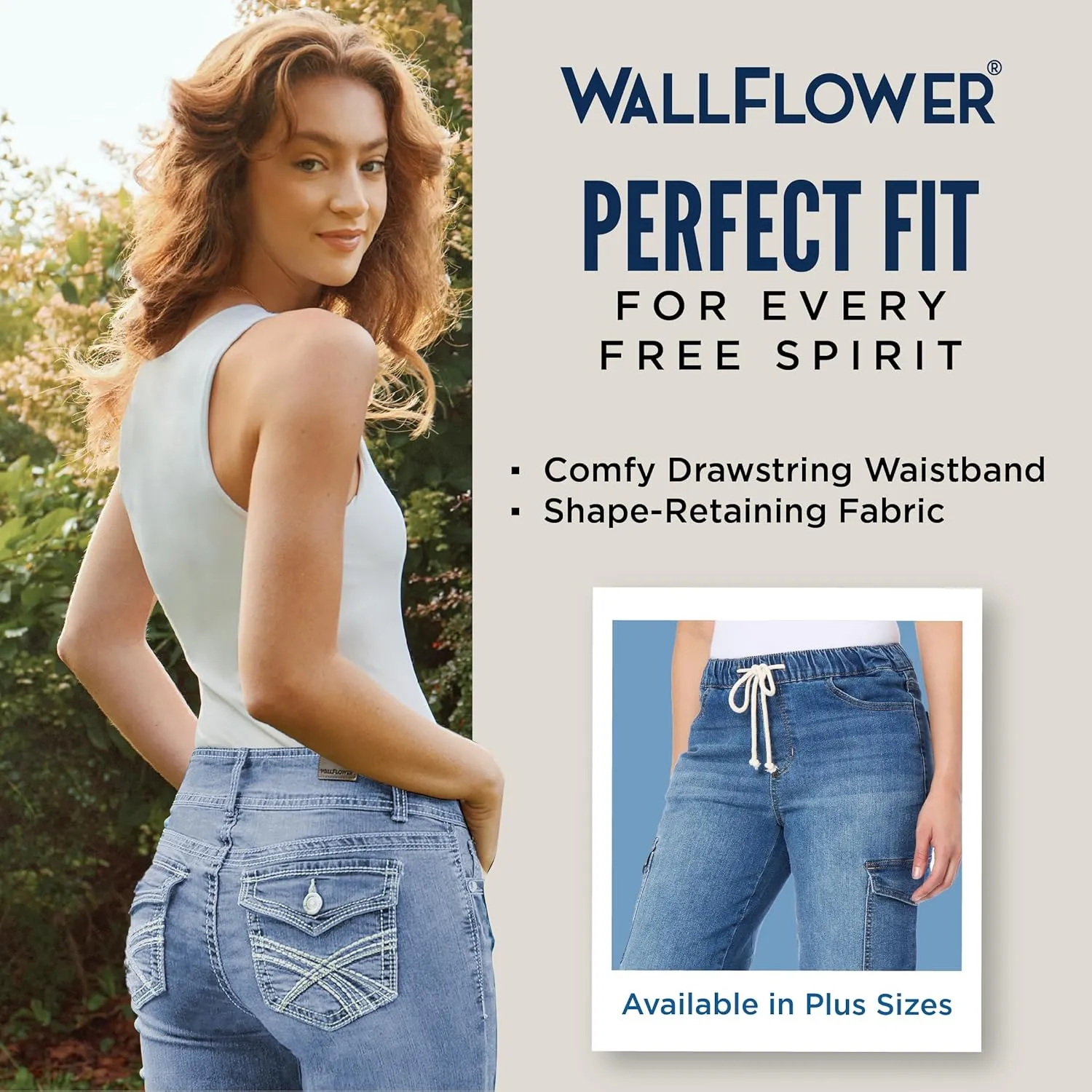 WallFlower Women's Tomboy Relaxed Cargo Denim Mid-Rise Insta Stretch Juniors Jeans