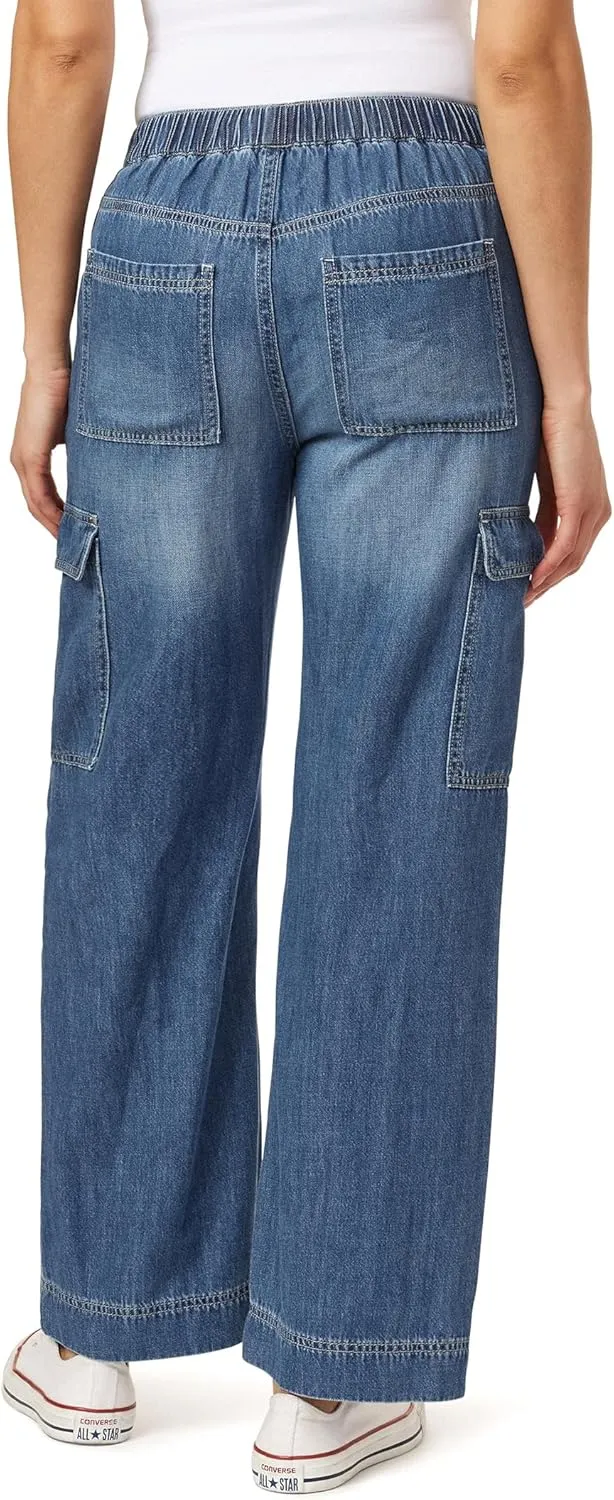 WallFlower Women's Tomboy Relaxed Cargo Denim Mid-Rise Insta Stretch Juniors Jeans