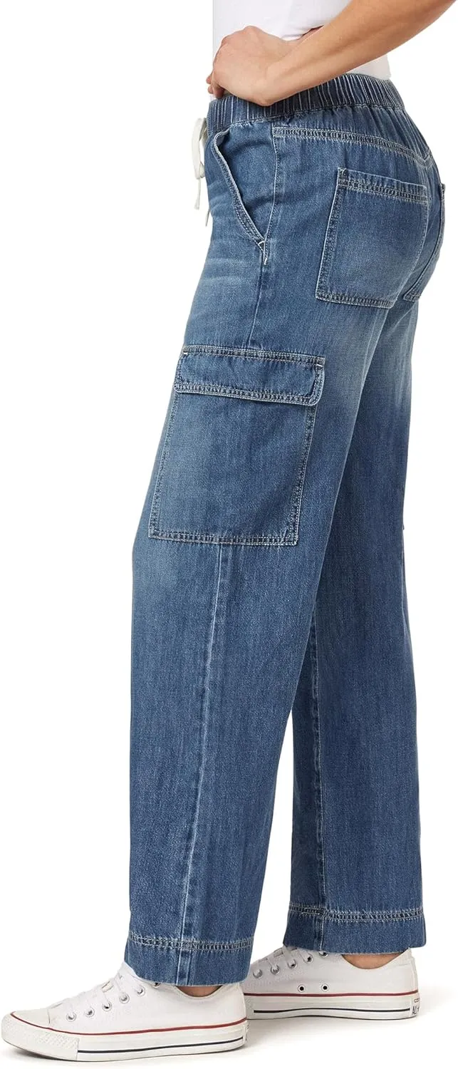 WallFlower Women's Tomboy Relaxed Cargo Denim Mid-Rise Insta Stretch Juniors Jeans