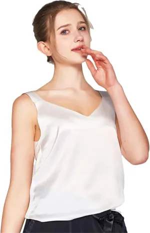 Women Silk Camisole Solid Silk Simple Chic Camis Spring Summer T Shirts Black White