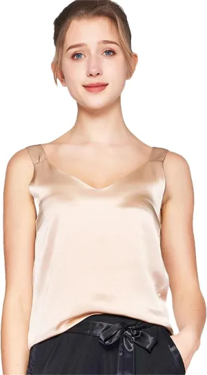 Women Silk Camisole Solid Silk Simple Chic Camis Spring Summer T Shirts Black White