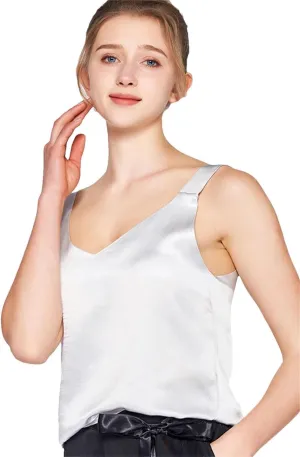 Women Silk Camisole Solid Silk Simple Chic Camis Spring Summer T Shirts Black White