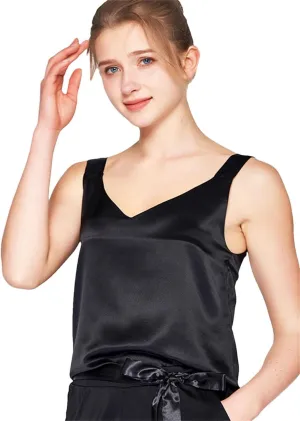 Women Silk Camisole Solid Silk Simple Chic Camis Spring Summer T Shirts Black White