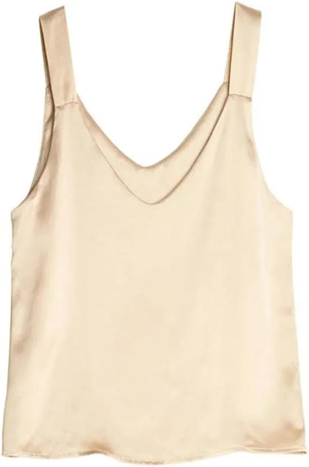 Women Silk Camisole Solid Silk Simple Chic Camis Spring Summer T Shirts Black White