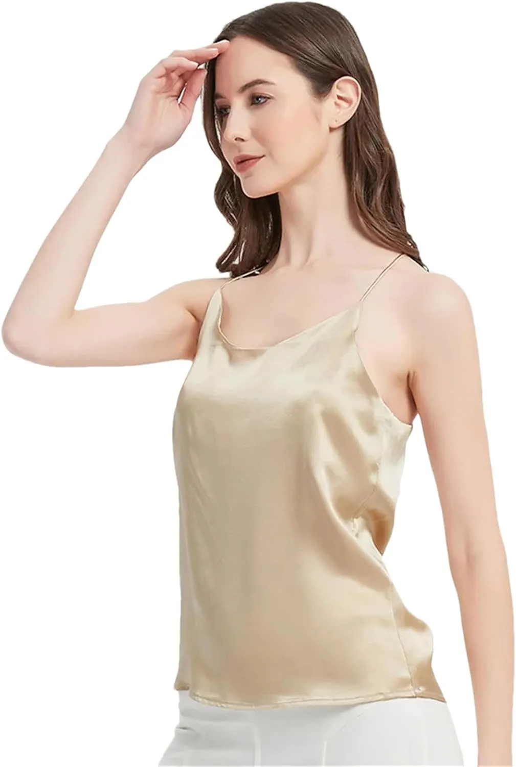 Women Silk Camisole Summer Simple Chic Sleeveless Camis Cross Back Silk Shirt