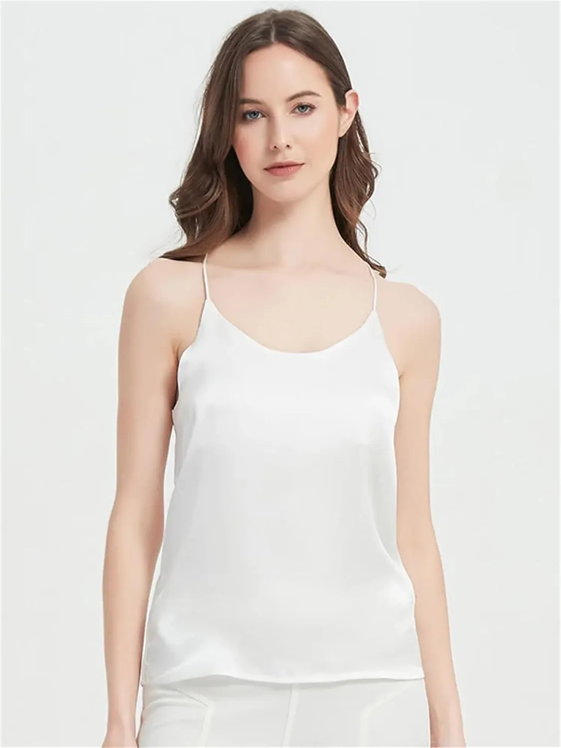 Women Silk Camisole Summer Simple Chic Sleeveless Camis Cross Back Silk Shirt