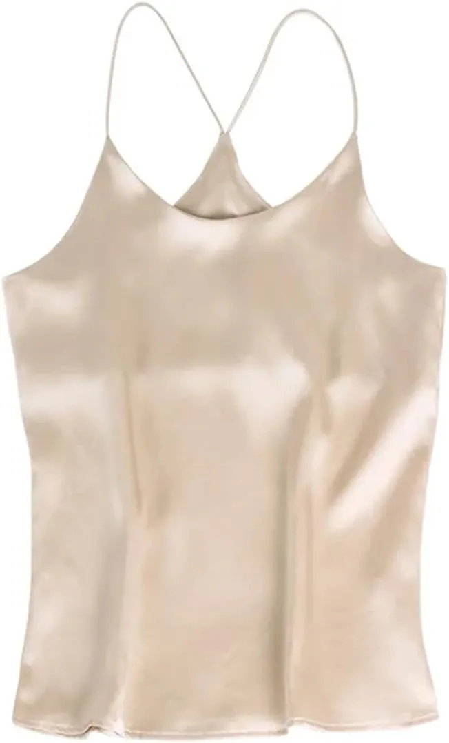 Women Silk Camisole Summer Simple Chic Sleeveless Camis Cross Back Silk Shirt