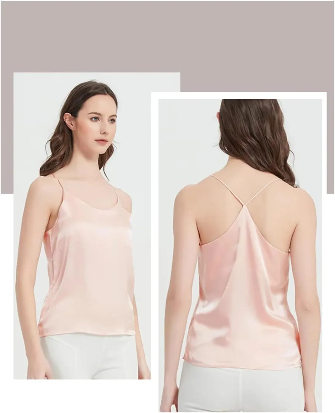 Women Silk Camisole Summer Simple Chic Sleeveless Camis Cross Back Silk Shirt