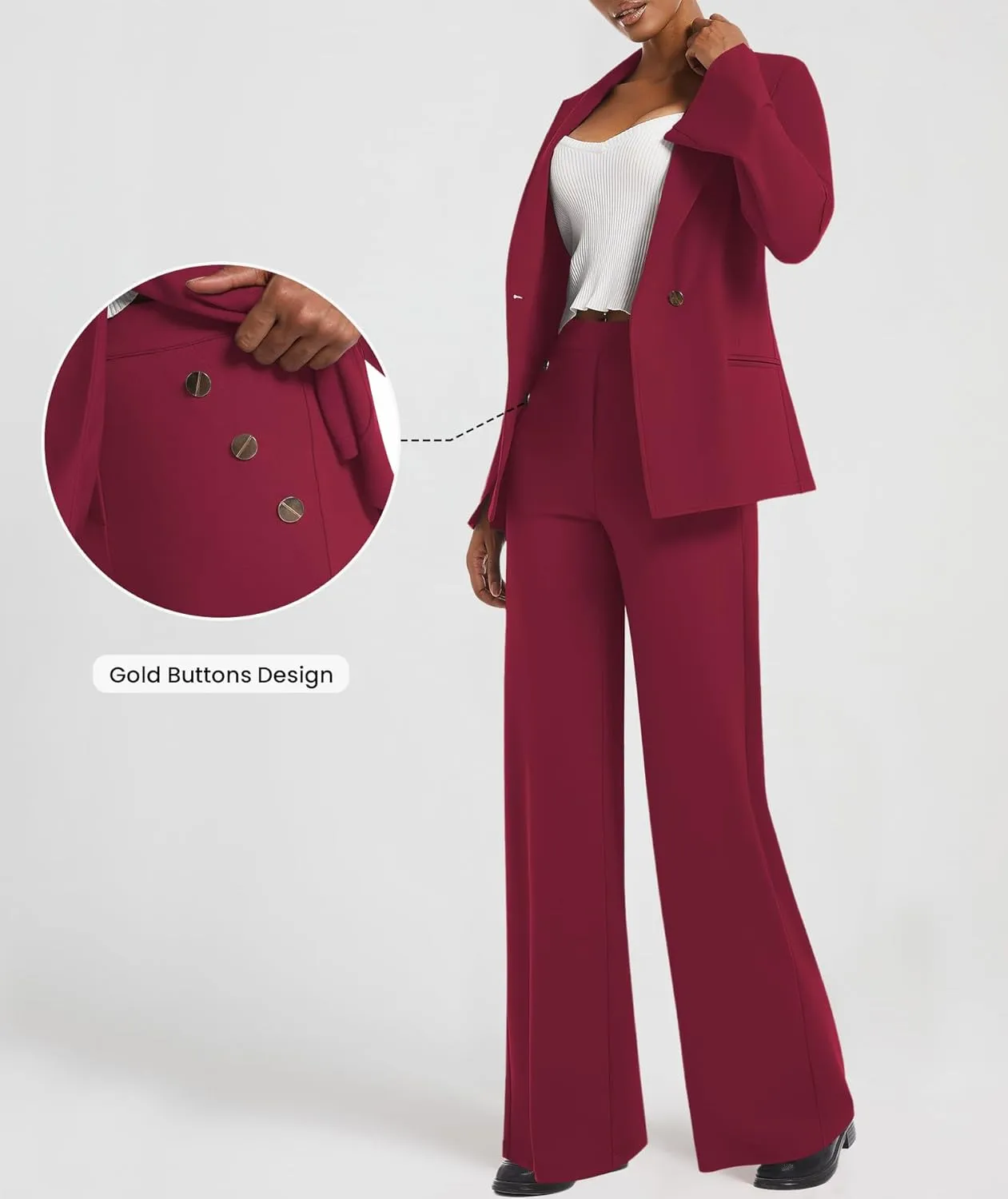 Women's 2 Piece Blazer Outfits Business Casual Asymmetrical Jacket Button Wide Leg Pants Dressy Suit Sets