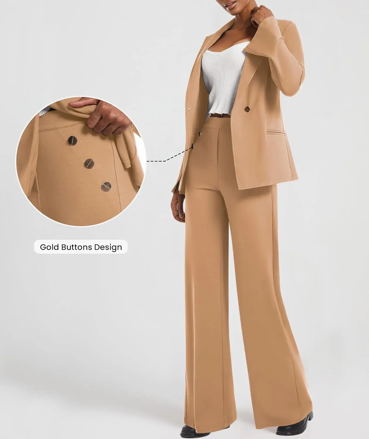 Women's 2 Piece Blazer Outfits Business Casual Asymmetrical Jacket Button Wide Leg Pants Dressy Suit Sets