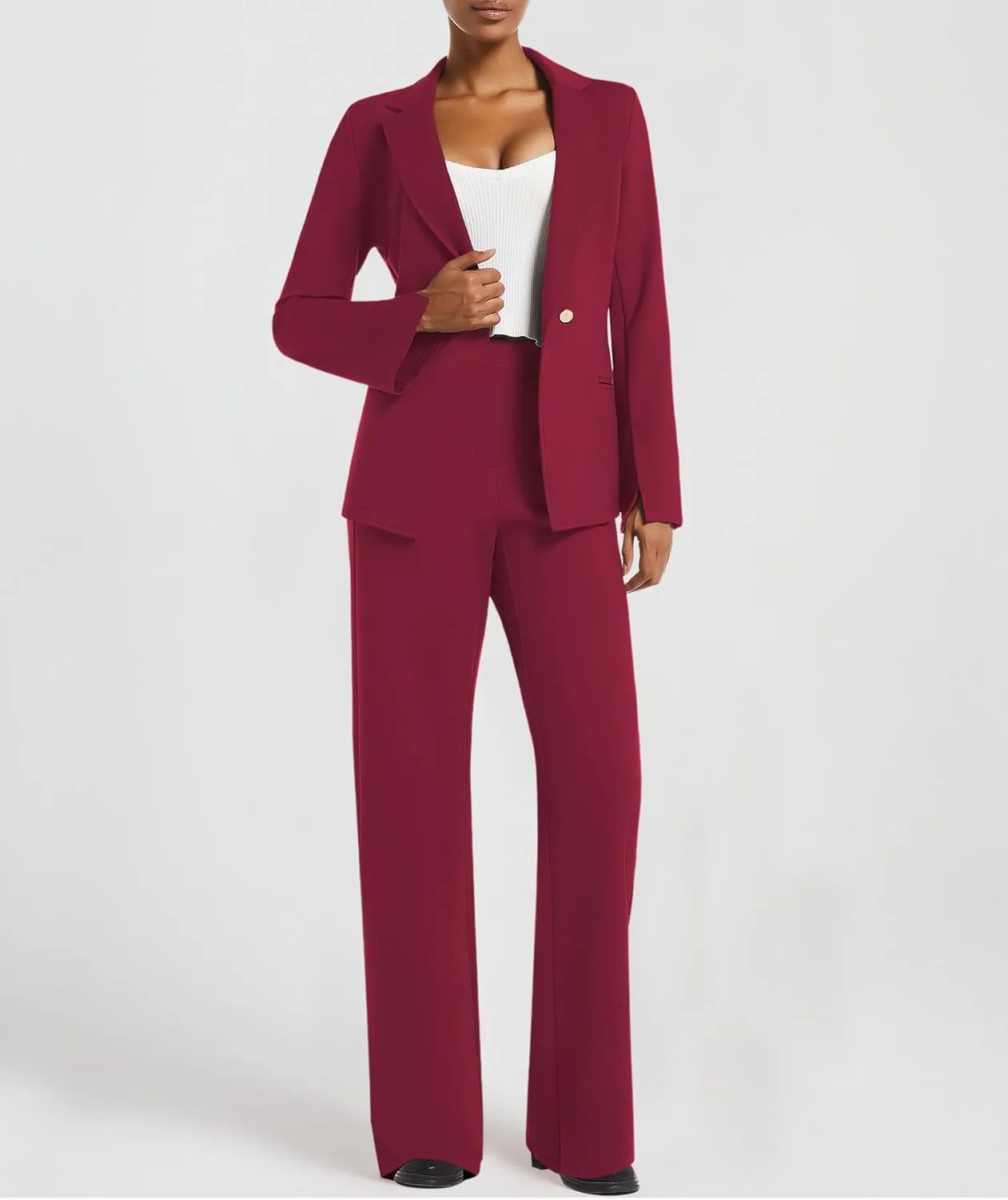 Women's 2 Piece Blazer Outfits Business Casual Asymmetrical Jacket Button Wide Leg Pants Dressy Suit Sets
