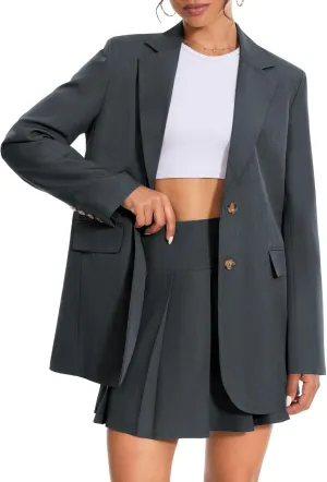 Women's 2 Piece Skirt Sets Business Casual Blazer Suit Mini Pleated Skorts Button Jackets Matching Outfits