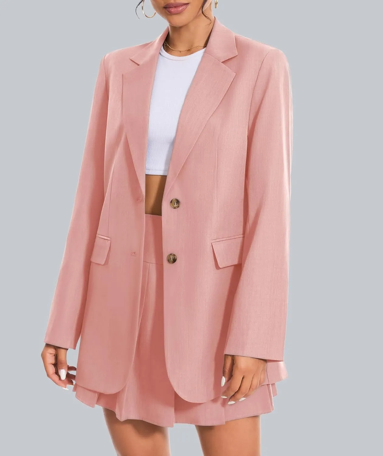 Women's 2 Piece Skirt Sets Business Casual Blazer Suit Mini Pleated Skorts Button Jackets Matching Outfits