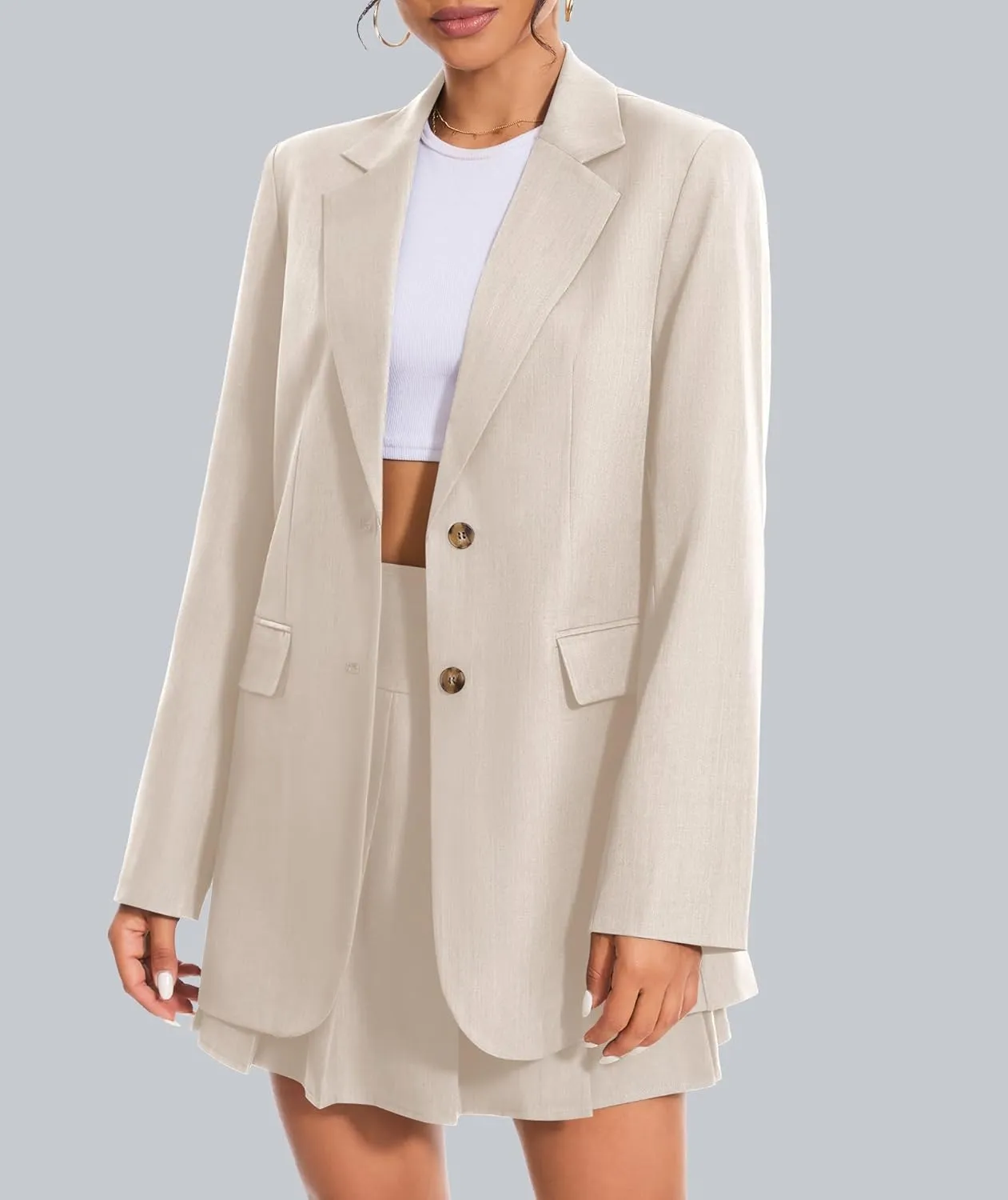 Women's 2 Piece Skirt Sets Business Casual Blazer Suit Mini Pleated Skorts Button Jackets Matching Outfits