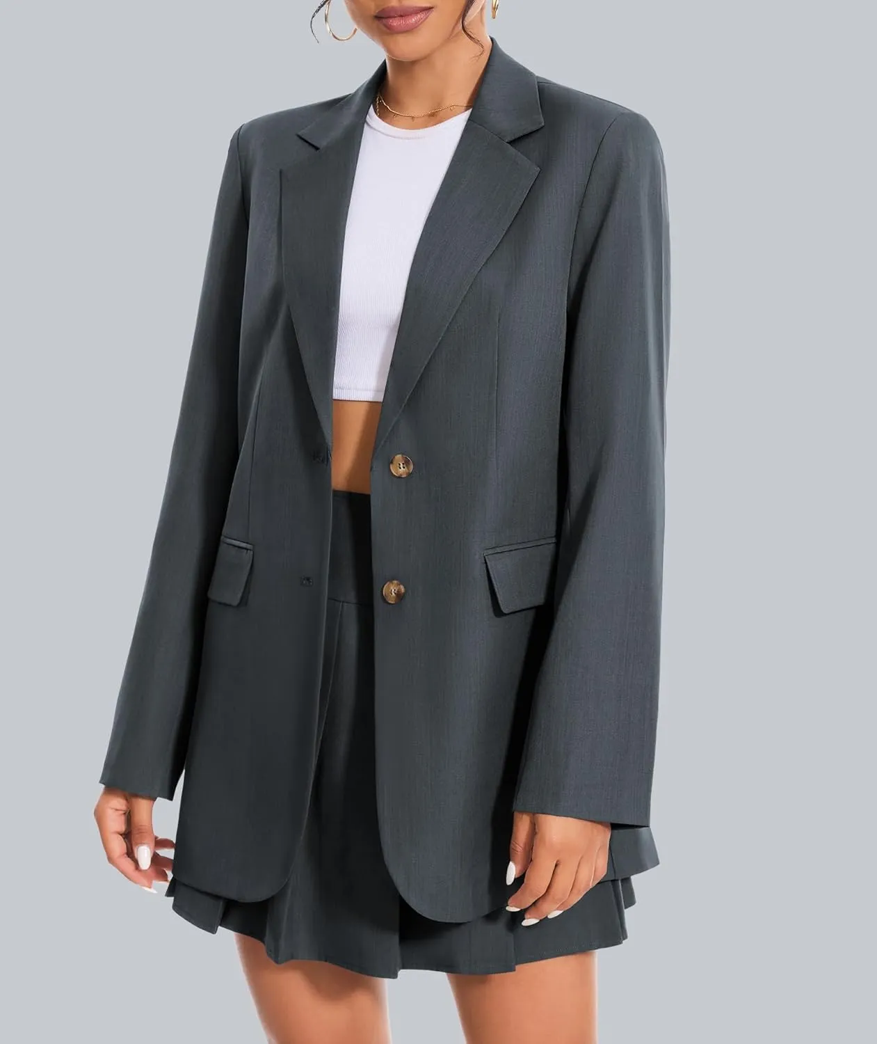 Women's 2 Piece Skirt Sets Business Casual Blazer Suit Mini Pleated Skorts Button Jackets Matching Outfits