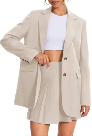 Women's 2 Piece Skirt Sets Business Casual Blazer Suit Mini Pleated Skorts Button Jackets Matching Outfits