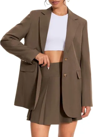 Women's 2 Piece Skirt Sets Business Casual Blazer Suit Mini Pleated Skorts Button Jackets Matching Outfits