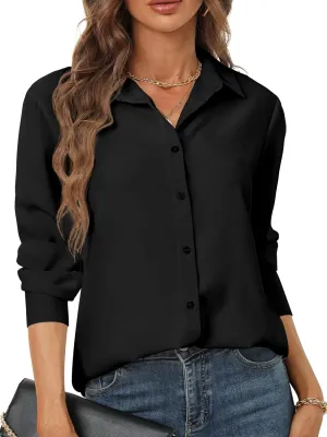 Women's Button Down Shirts Long Sleeve Basic Classic Soft Shirt Collared Fashion Dressy Casual Blouses