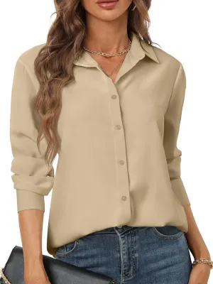 Women's Button Down Shirts Long Sleeve Basic Classic Soft Shirt Collared Fashion Dressy Casual Blouses