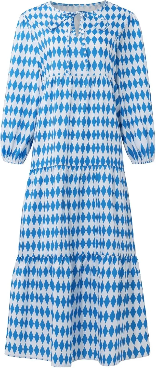 Women's Casual Dresses Loose Striped Floral Printed 2024 Swing Short Sleeve Round Maxi Dresses, S-3XL