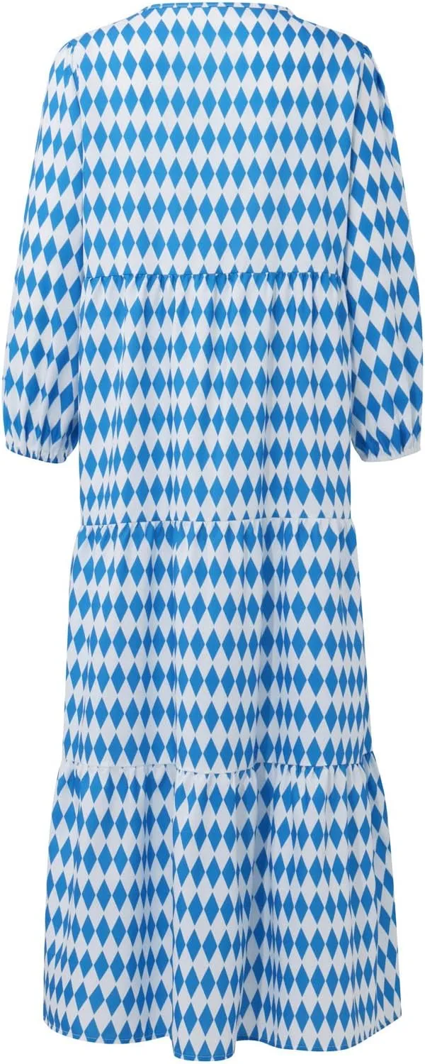 Women's Casual Dresses Loose Striped Floral Printed 2024 Swing Short Sleeve Round Maxi Dresses, S-3XL