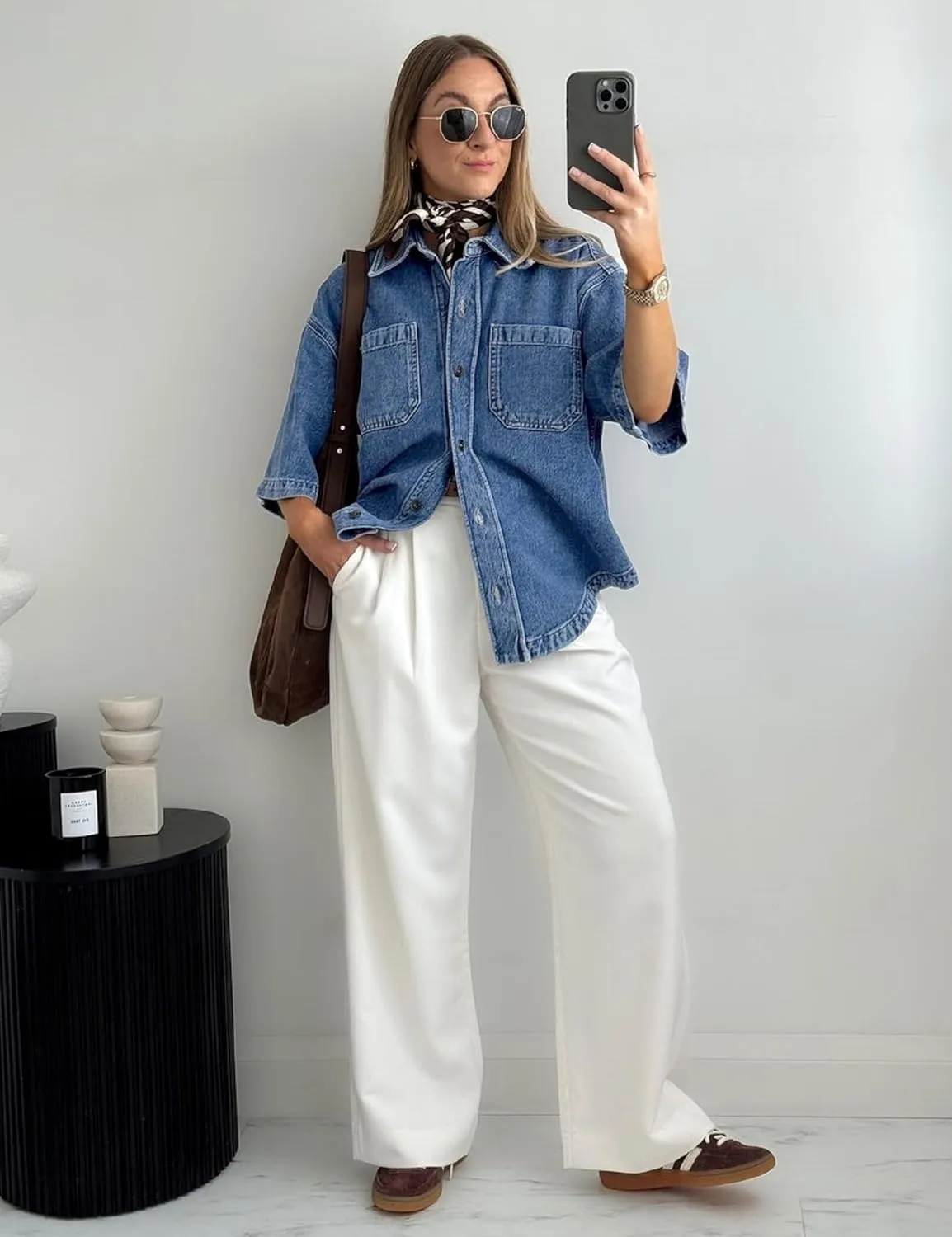 Women's Denim Shirt, Button Down Short Sleeve Jean Shirts Casual Top Outfits Trendy