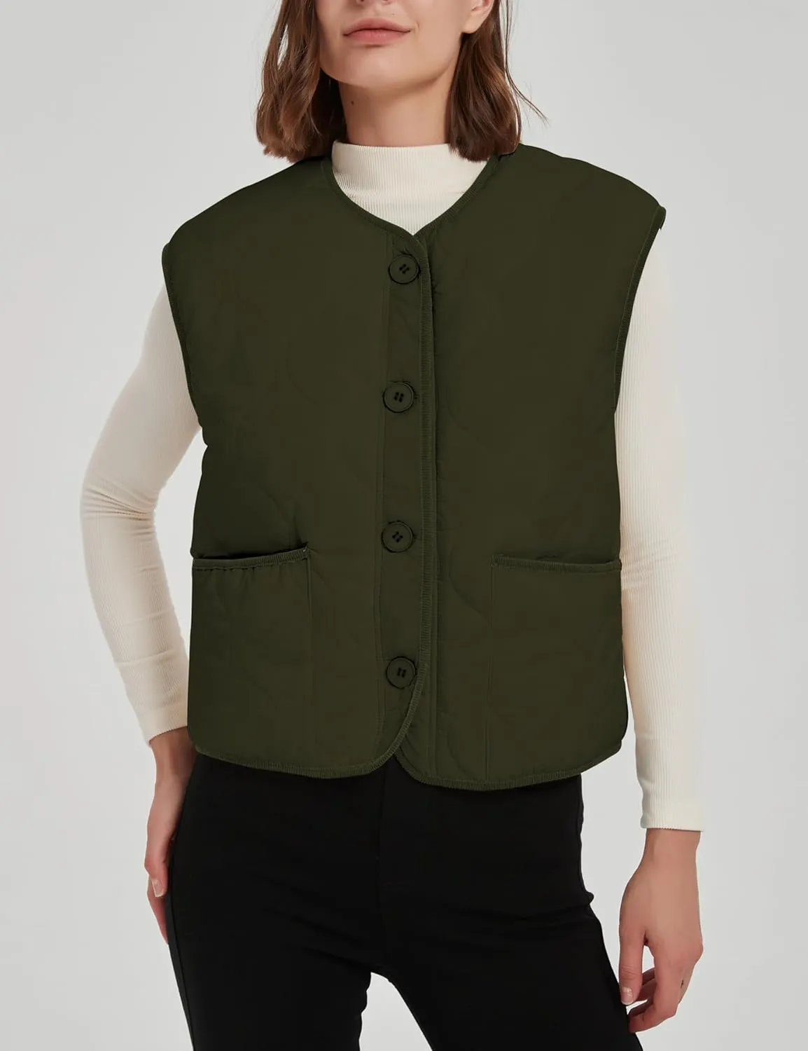 Women's Fall Quilted Puffer Vest Sleeveless Winter Reversible Sherpa Fleece Jacket Outwear with Pockets
