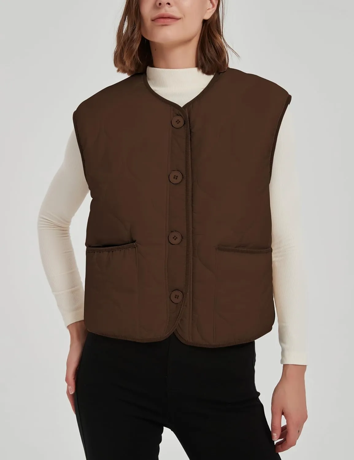 Women's Fall Quilted Puffer Vest Sleeveless Winter Reversible Sherpa Fleece Jacket Outwear with Pockets