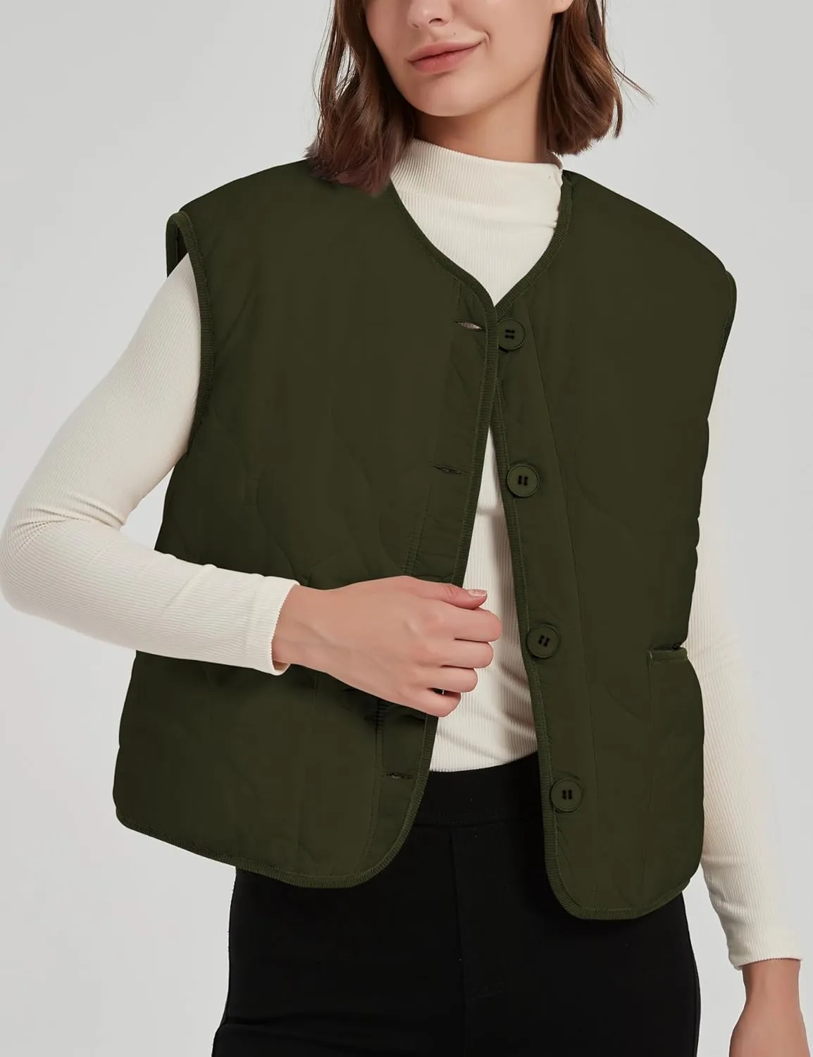 Women's Fall Quilted Puffer Vest Sleeveless Winter Reversible Sherpa Fleece Jacket Outwear with Pockets