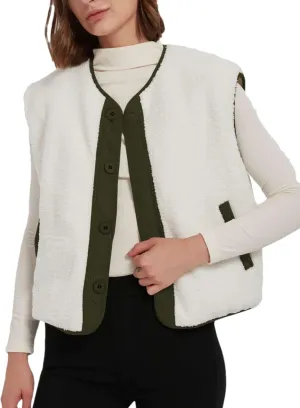Women's Fall Quilted Puffer Vest Sleeveless Winter Reversible Sherpa Fleece Jacket Outwear with Pockets