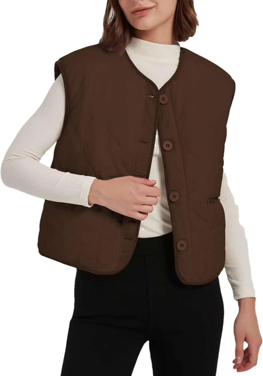 Women's Fall Quilted Puffer Vest Sleeveless Winter Reversible Sherpa Fleece Jacket Outwear with Pockets