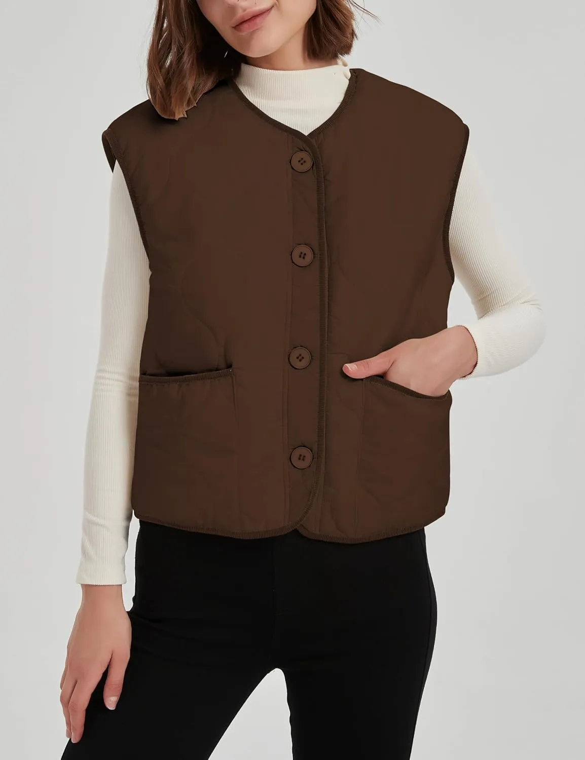 Women's Fall Quilted Puffer Vest Sleeveless Winter Reversible Sherpa Fleece Jacket Outwear with Pockets