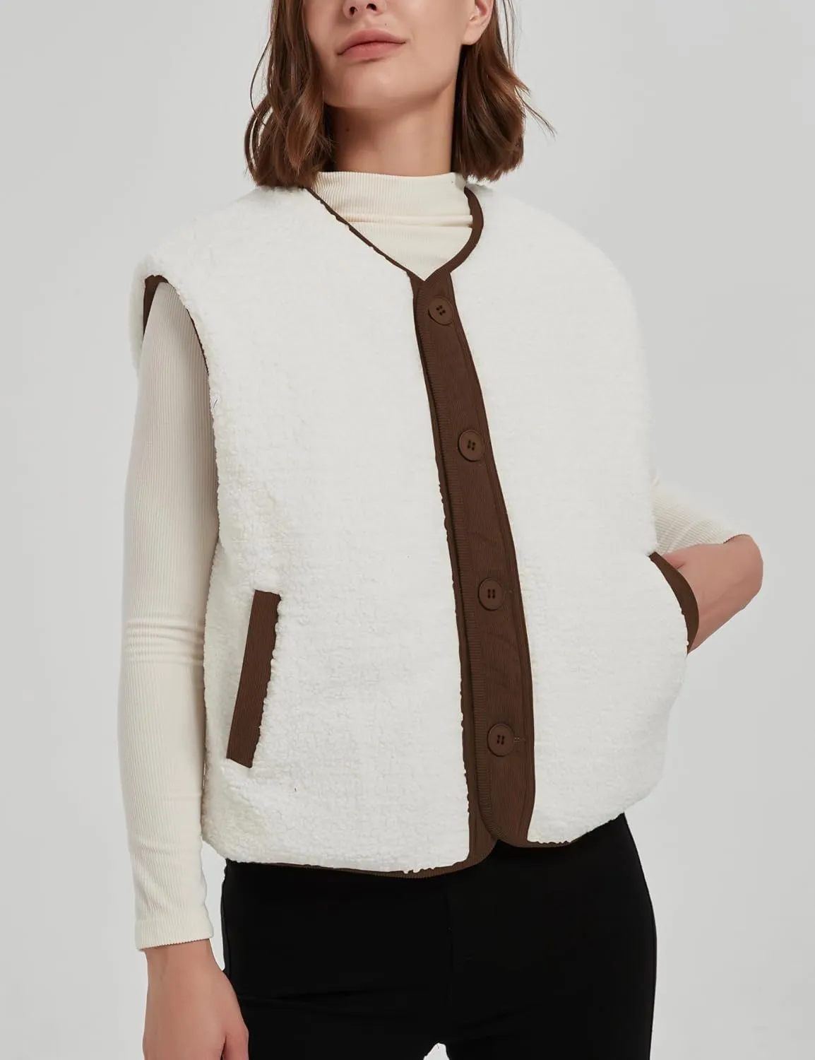 Women's Fall Quilted Puffer Vest Sleeveless Winter Reversible Sherpa Fleece Jacket Outwear with Pockets