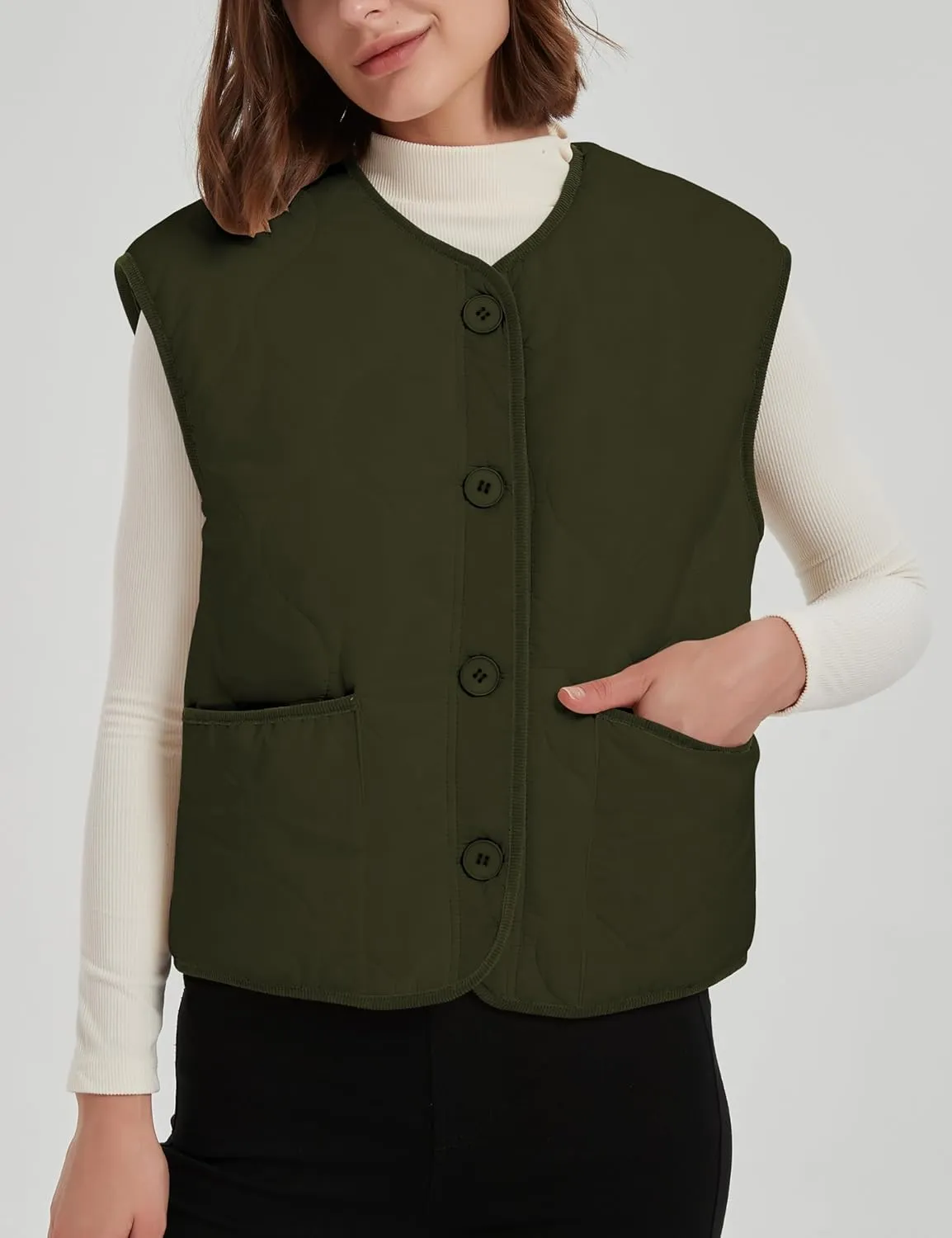 Women's Fall Quilted Puffer Vest Sleeveless Winter Reversible Sherpa Fleece Jacket Outwear with Pockets