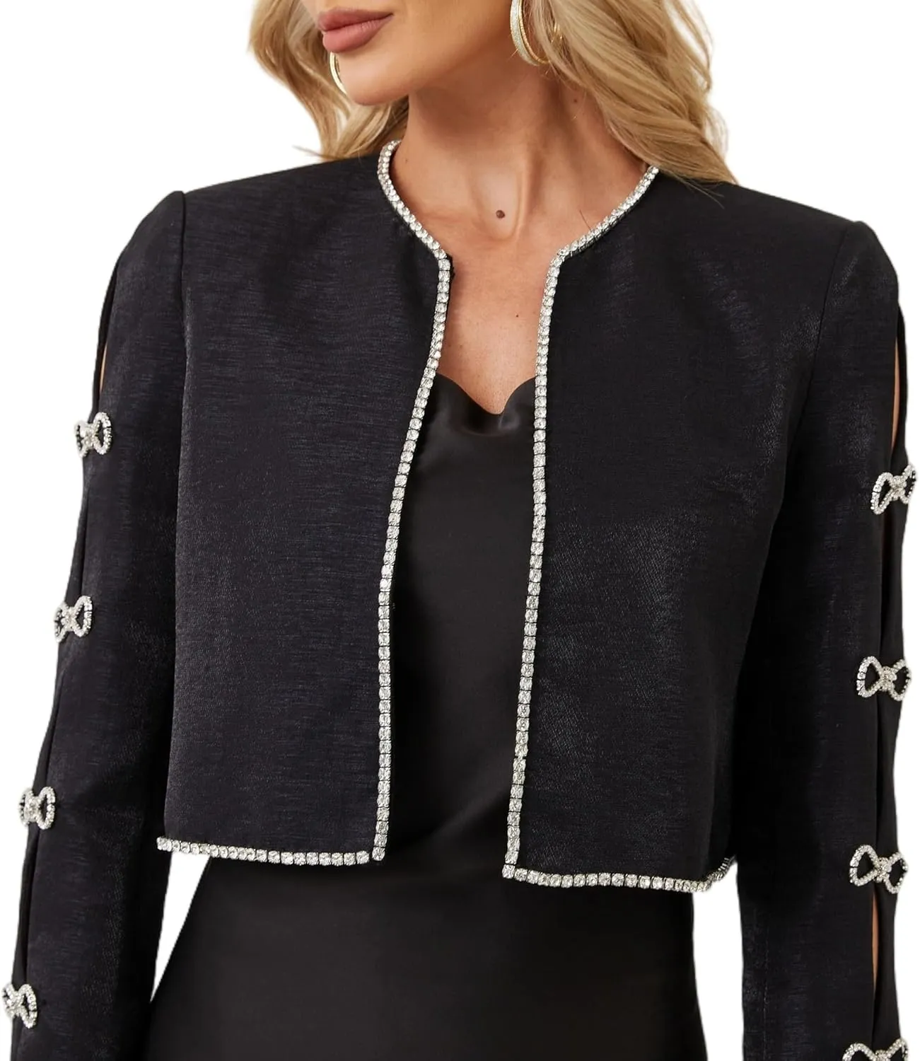 Women's Luxury Jackets Structured Dressy Jackets Crystals Short Cape Jacket, Wedding Guest Dinner Date Night, XS-XXXL