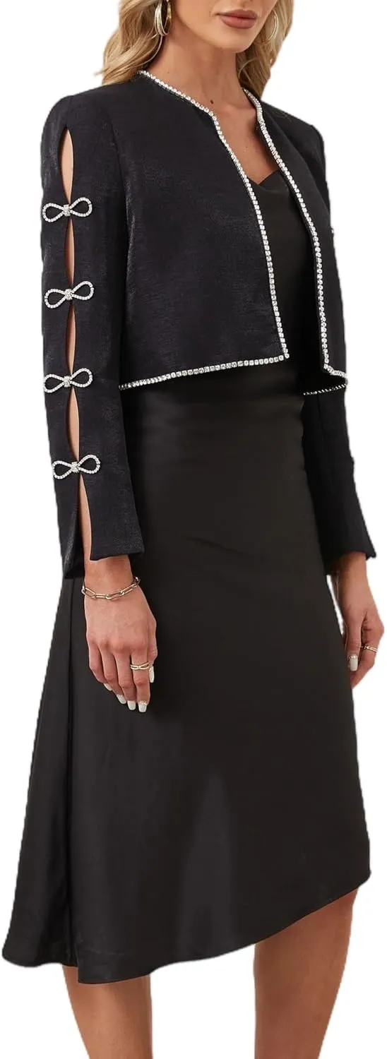 Women's Luxury Jackets Structured Dressy Jackets Crystals Short Cape Jacket, Wedding Guest Dinner Date Night, XS-XXXL