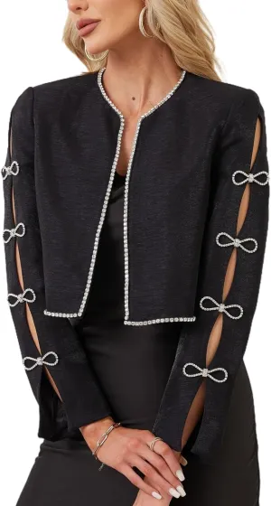 Women's Luxury Jackets Structured Dressy Jackets Crystals Short Cape Jacket, Wedding Guest Dinner Date Night, XS-XXXL