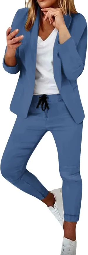 Womens Pant Suits Dressy Casual Plus Size Womens Suits 2 Piece Set Business Long Sleeve Blazer Set Office Outfits