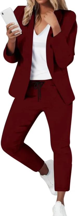 Womens Pant Suits Dressy Casual Plus Size Womens Suits 2 Piece Set Business Long Sleeve Blazer Set Office Outfits