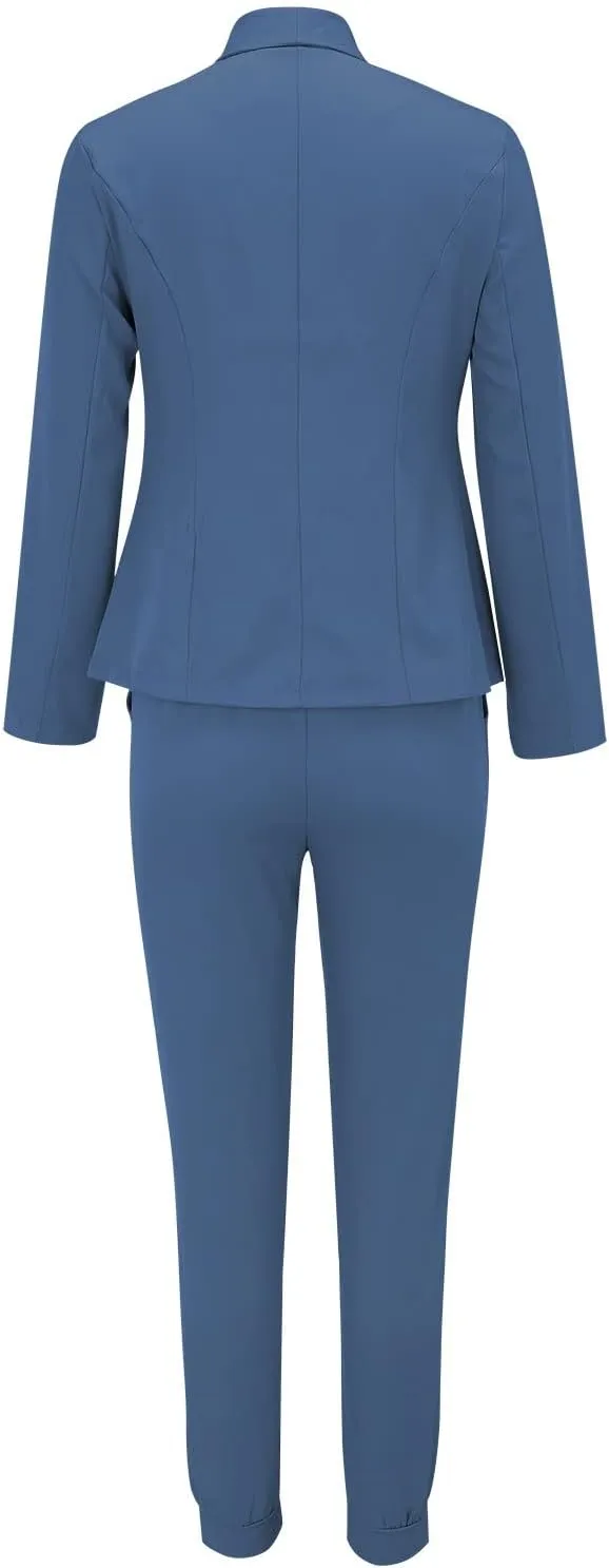 Womens Pant Suits Dressy Casual Plus Size Womens Suits 2 Piece Set Business Long Sleeve Blazer Set Office Outfits