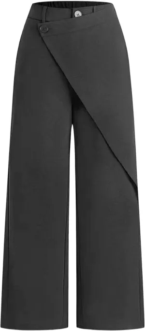 Women's Pants High Waisted Straight Pants Irregular Patchwork Casual Black Solid Simple Commuter Suit Pants