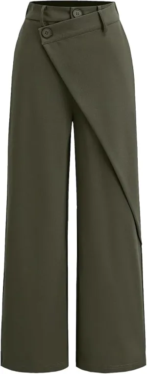 Women's Pants High Waisted Straight Pants Irregular Patchwork Casual Black Solid Simple Commuter Suit Pants