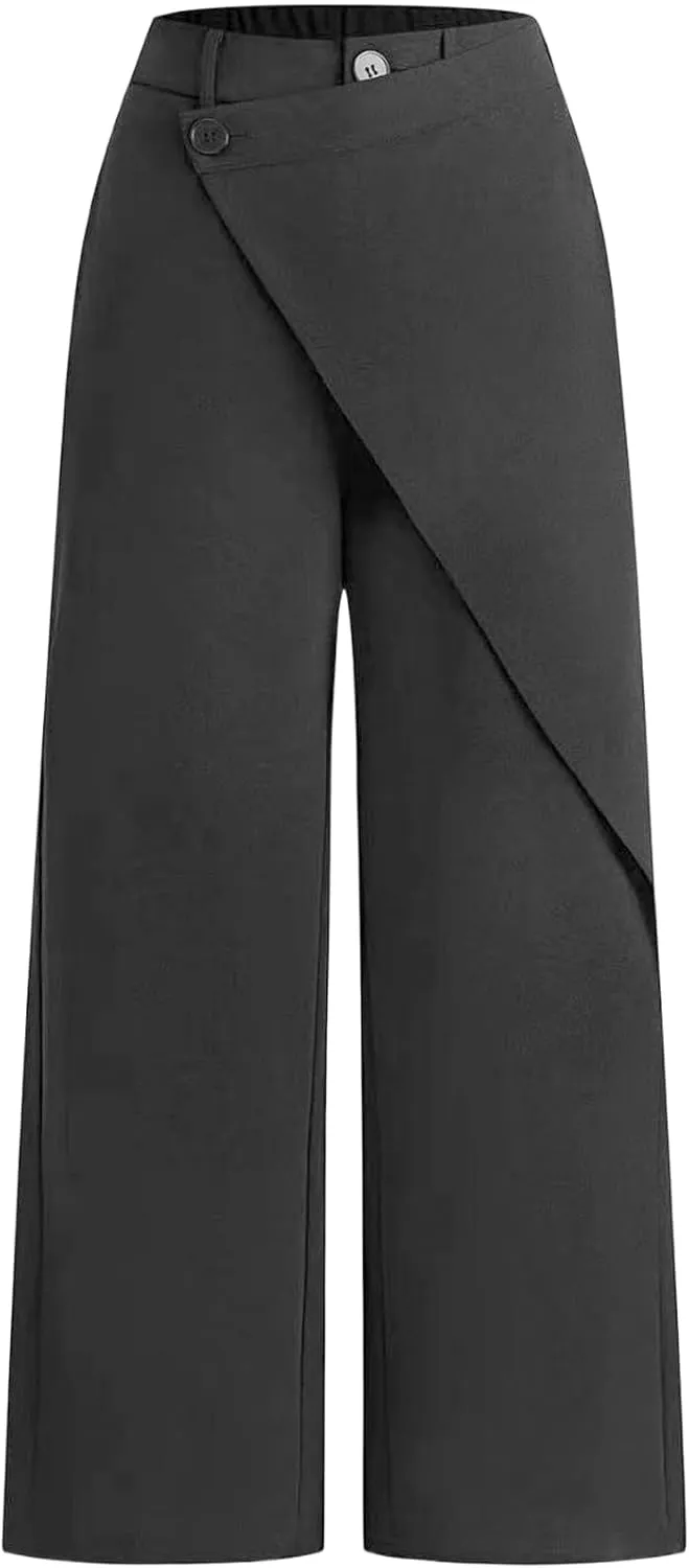Women's Pants High Waisted Straight Pants Irregular Patchwork Casual Black Solid Simple Commuter Suit Pants
