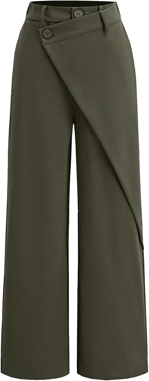 Women's Pants High Waisted Straight Pants Irregular Patchwork Casual Black Solid Simple Commuter Suit Pants